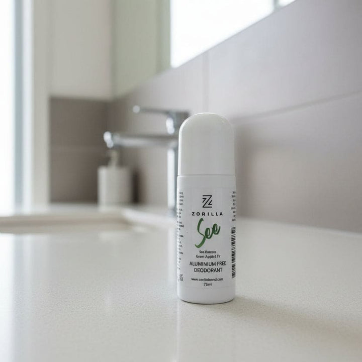 Zorilla See Roll On Deodorant with a grey background