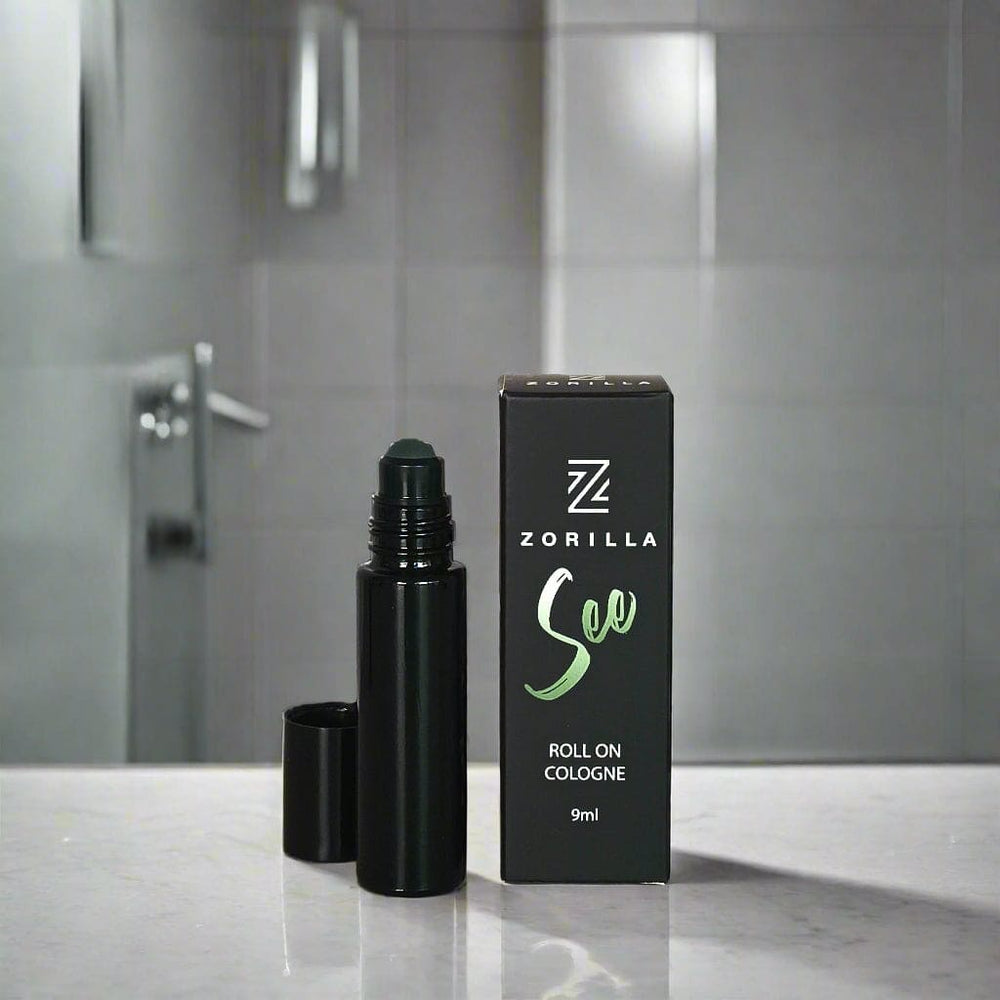Zorilla roll-on cologne with packaging on a white background