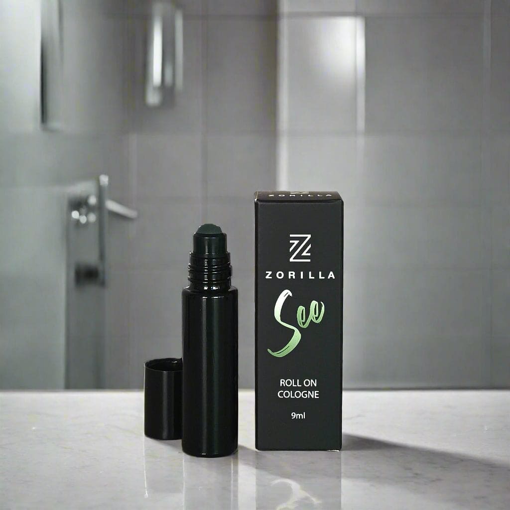 Zorilla roll-on cologne with packaging on a white background