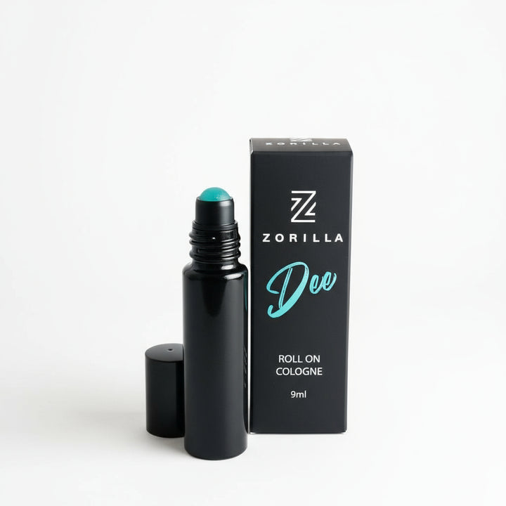 Zorilla roll-on cologne with packaging on a neutral background